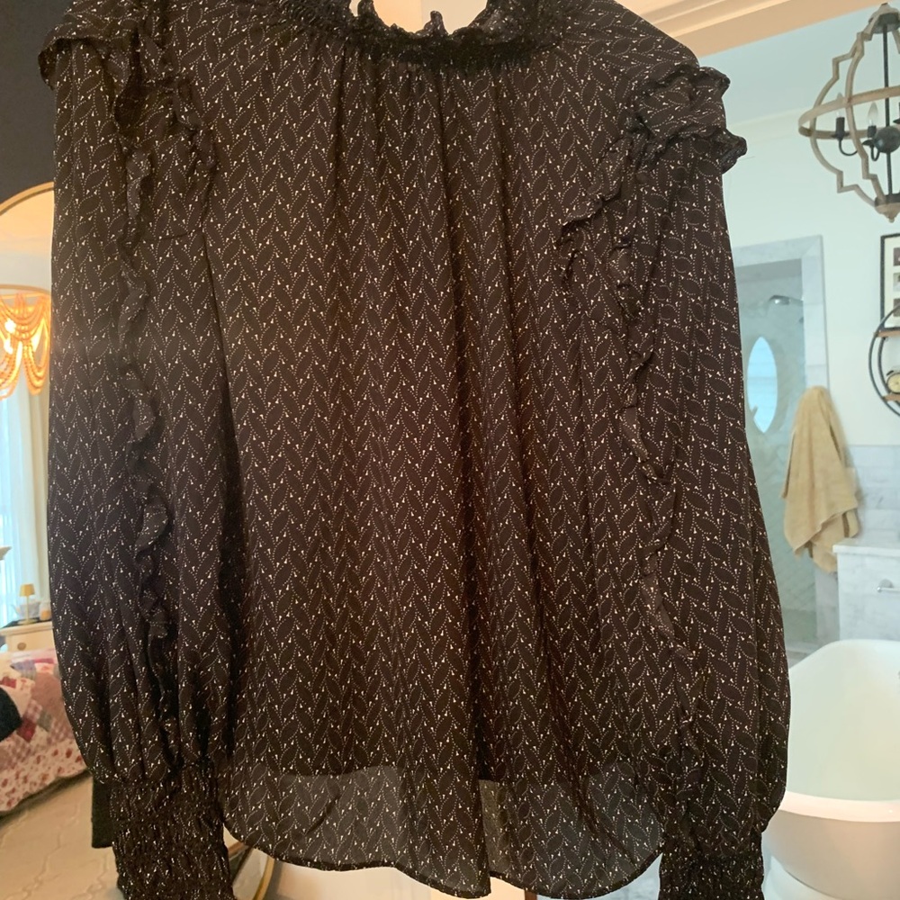 Max Studio Black Patterned Blouse With Ruffles - image 1